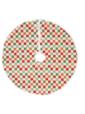 52” Knit Textured Red and Green Checked Tree Skirt, NEW